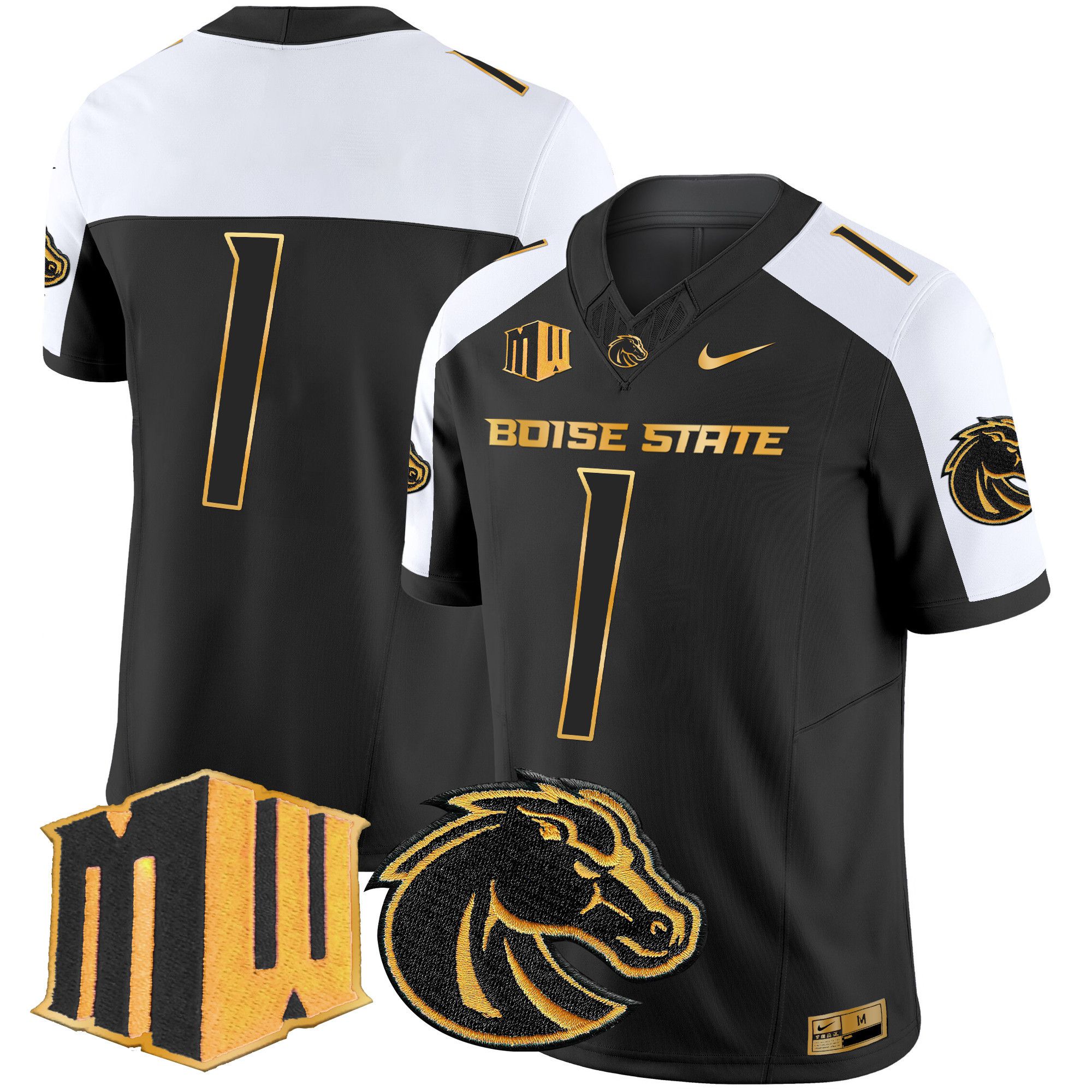 Men Boise State Broncos #1 No Name Black Nike 2024 Gold Vapor Limited NCAA Jersey style 2->more ncaa teams->NCAA Jersey